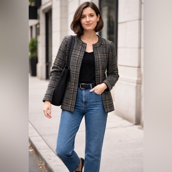 Dea Kudibal Jackets & Blazers - Dea Kudibal Gwyneth Collarless Wool Blend Plaid Jacket Danish Designer Small